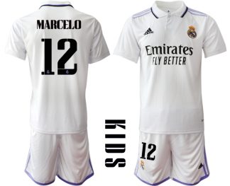 Otroški Nogometni dresi Real Madrid Domači 2023 Kratek Rokav + Kratke hlače MARCELO 12