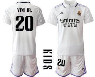Otroški Nogometni dresi Real Madrid Domači 2023 Kratek Rokav + Kratke hlače VINI JR.20