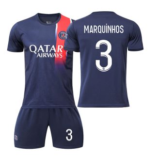 Prodajo Moški Nogometni dresi kompleti Paris Saint-Germain PSG Domači 2023-24 MARQUiNHOS 3