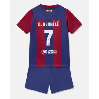 Barcelona Domači Otroški Nogometni dresi kompleti 2023-24 Ousmane Dembele 7