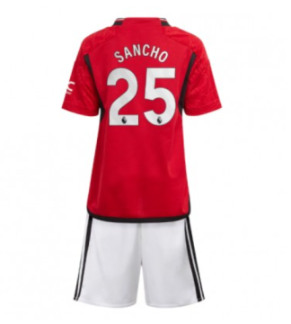 Otroški Nogometni dresi Manchester United Domači 2023-24 Kratek Rokav + Kratke hlače Jadon Sancho 25
