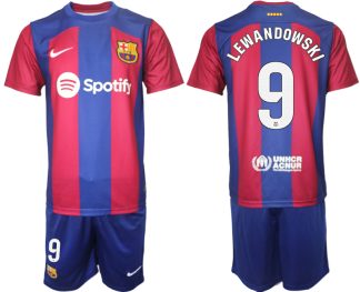 Najcenejši Moški Nogometni dresi Barcelona Domači 2023-24 z imenom LEWANDOWSKI 9