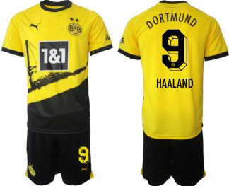 Poceni Moški Nogometni dresi kompleti Borussia Dortmund Domači 2023-24 tisk HAALAND 9