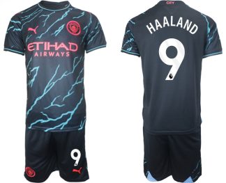 Poceni Moški Nogometni dresi kompleti Manchester City Tretji 2023/24 Erling Haaland 9