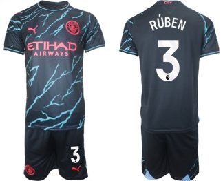 Poceni Moški Nogometni dresi kompleti Manchester City Tretji 2023/24 tisk Ruben Dias 3