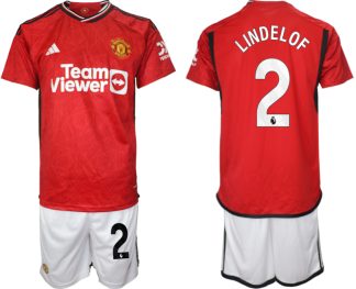 Najcenejši Moški Nogometni dresi komplet Manchester United Domači 2023-24 tisk LINDELOF 2
