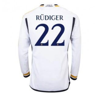 Najcenejši Moški Nogometni dresi Real Madrid Domači 2023-24 Dolgi Rokav Antonio Rudiger 22