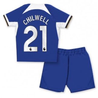 Otroški Nogometni dresi Chelsea Domači 2023-24 Kratek Rokav + Kratke hlače Ben Chilwell 21