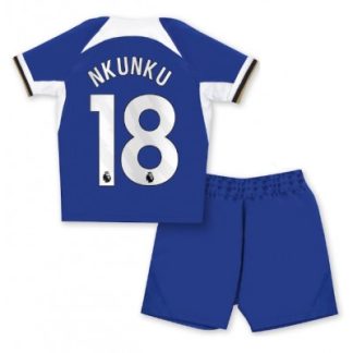 Otroški Nogometni dresi Chelsea Domači 2023-24 Kratek Rokav + Kratke hlače Christopher Nkunku 18