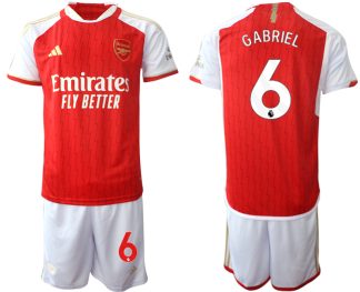 Najcenejši Moški Nogometni dresi kompleti Arsenal 2023-24 rdeča bela Gabriel Magalhaes 6 prodajo