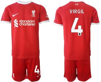 Najcenejši Moški Nogometni dresi kompleti Liverpool Domači 2023 2024 Virgil van Dijk 4