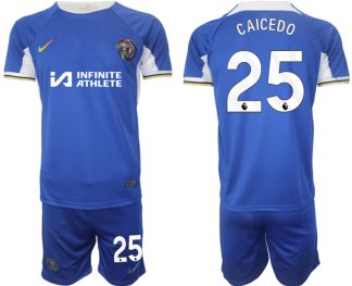 Novo Moški Nogometni dresi kompleti Chelsea Domači 2023-2024 tisk Moises Caicedo 25