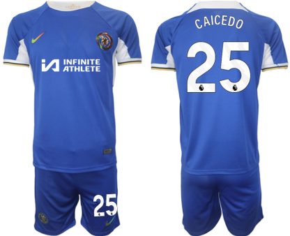 Novo Moški Nogometni dresi kompleti Chelsea Domači 2023-2024 tisk Moises Caicedo 25