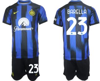 Novo Moški Nogometni dresi kompleti Inter Milan Domači 2023 2024 tisk Nicolo Barella 23