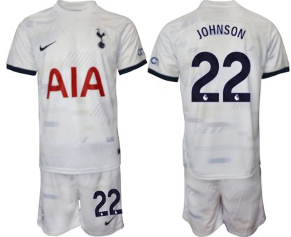 Najcenejši Moški Nogometni dresi kompleti Tottenham Hotspur Domači bela 2023 2024 Brennan Johnson 22