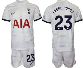 Najcenejši Moški Nogometni dresi kompleti Tottenham Hotspur Domači bela 2023 2024 Pedro Porro 23