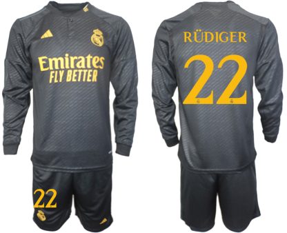 Najcenejši Moški Nogometni dresi Real Madrid Tretji Dolgi Rokav + Kratke hlače 2023 2024 Antonio Rudiger 22