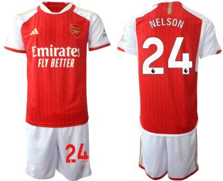 Novo Moški Nogometni dresi kompleti Arsenal Domači 2023-24 rdeča bela Reiss Nelson 24