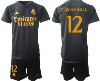 Novo Prodajo Moški Nogometni dresi kompleti Real Madrid Tretji 2023-24 Eduardo Camavinga 12