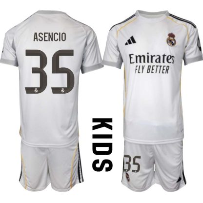 Kupiti Poceni Otroški Nogometni dresi komplet Real Madrid Domači 2025-26 Raúl Asencio 35