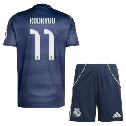 Otroški Nogometni dresi komplet Real Madrid Gostujoči 2025-26 Rodrygo Goes 11