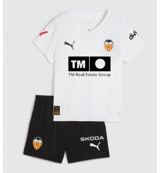 Prodajo Otroški Nogometni Dresi Kompleti Valencia Domači 2025-26 bela z lastnim tiskom