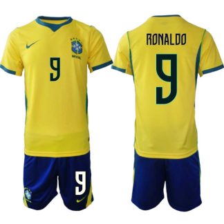 Moški Nogometni dres reprezentance Brazilija Ronaldo #9 Domači SP 2026 + Kratke hlače