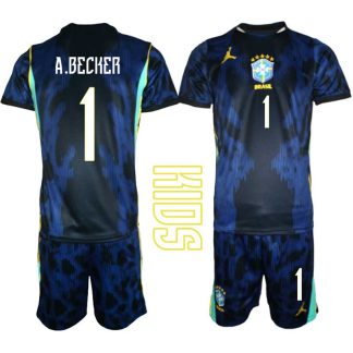 Najcenejši Otroški Nogometni dres komplet Brazilija Alisson Becker #1 Gostujoči SP 2026
