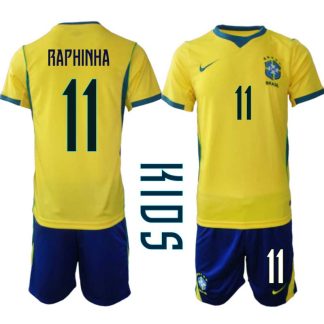 Najcenejši Otroški Nogometni dres komplet Brazilija Raphinha Belloli #11 Domači SP 2026