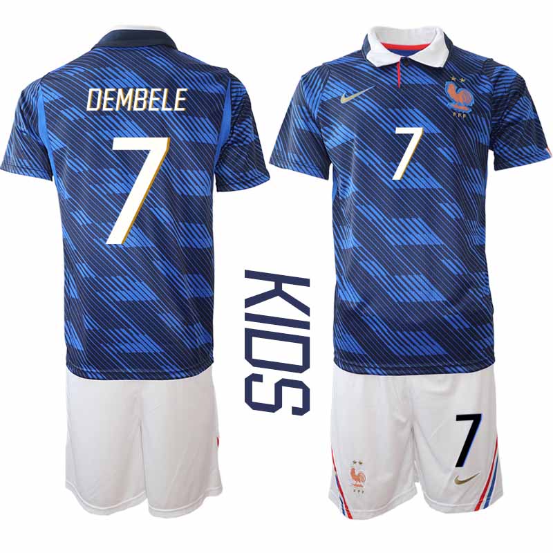Kupiti Poceni Otroški nogometni dres kompleti Francija SP 2026 reprezentance Ousmane Dembélé #7 Domači
