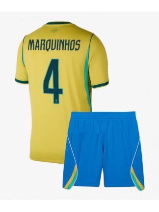 Kupiti Otroški Nogometni dres kompleti Brazilija SP 2026 Marquinhos #4 Domači