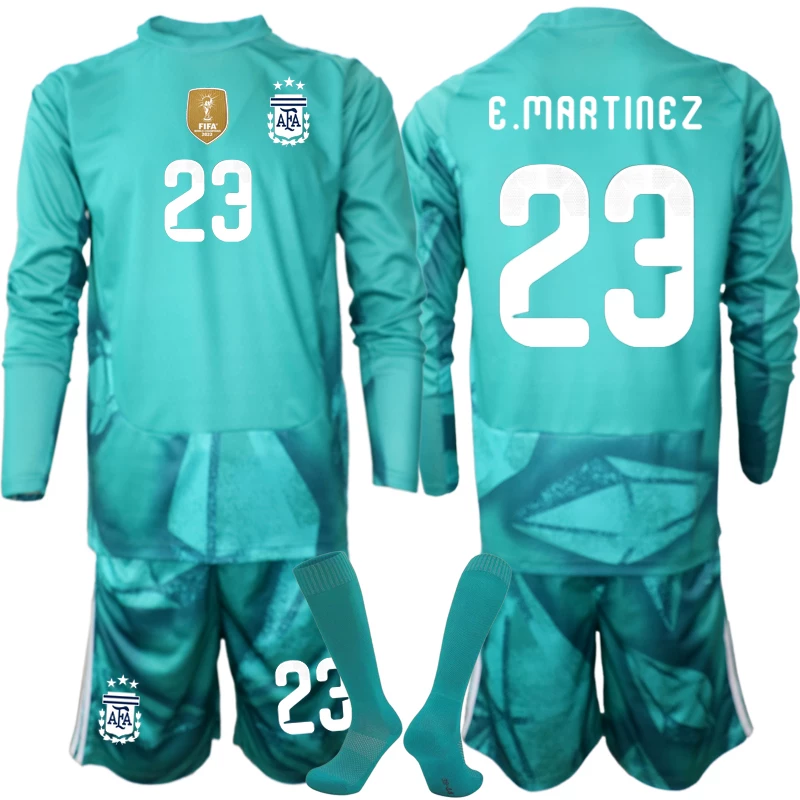 Najcenejši Otroški Vratarski dres kompleti Argentina SP 2026 Dolgi rokav (+ hlače) Emiliano Martinez #23