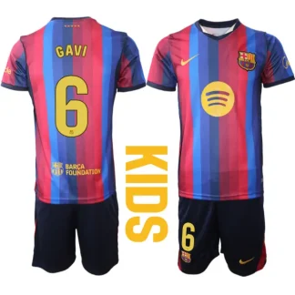 Otroški nogometni dres kompleti FC Barcelona 2026-27 Paez Gavi #6 Domači